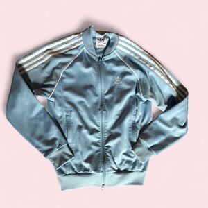 adidas Pale Blue Track Jacket with White Stripes